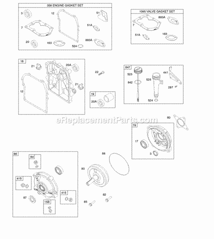 Crankcase CoverSump Gear Reduction Lubrication Gasket Set - Engine Gasket Set - Valve Diagram and Parts List for 095312-0022-E1  Briggs and Stratton Engine